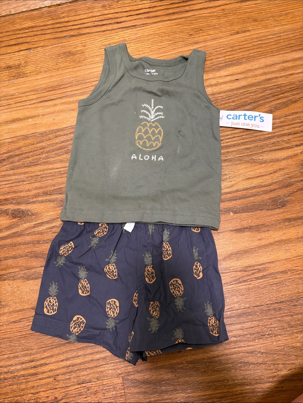 Carter's Olive Green Tank & Navy Pineapple Shorts Set